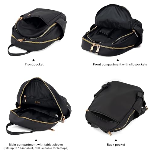 Image of M-ioi-M Compact Small Fashion Backpack Purse for Women, Chic Mini Daypack with Gold-Tone Hardware, Casual Minimalist Lightweight Water-Resistant Nylon Bag for Petite Women & Daily Essentials (Black)