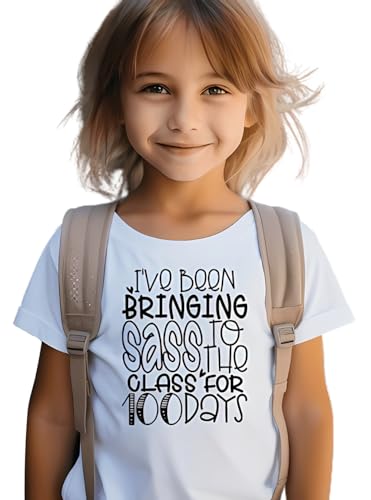 Image of Kids Little Boys Girls 100 Days of School Shirt Short Sleeve Funny Graphic Letters Print Celebration Top