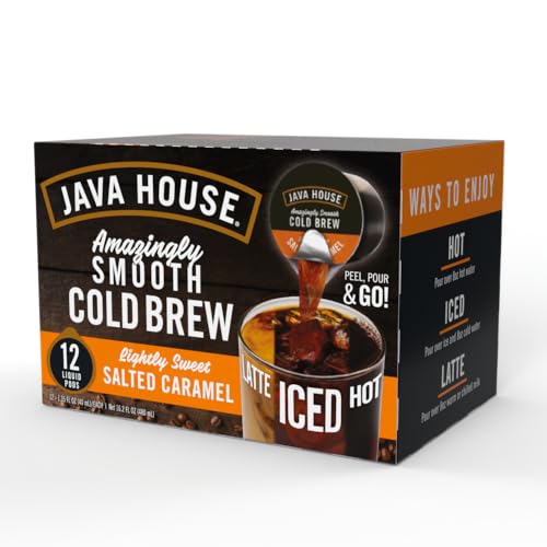Java House Cold Brew Coffee Concentrate Single Serve Liquid Pods, Peel and Pour, 1 Count (Pack of 12), Salted Caramel Lightly Sweet