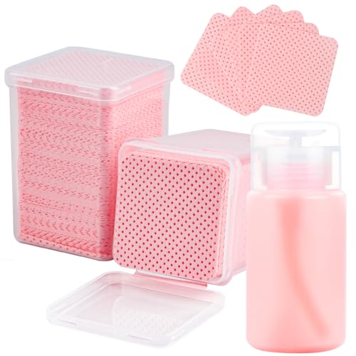 Corconess 400PCS Lint Free Nail Wipes with Dispenser - Gel Nail Polish Remover Wipes with Acetone Dispenser,Lash Extensions Glue Cleaning Wipe with 1PCS Empty Pump Dispenser Bottle Nail Supplies