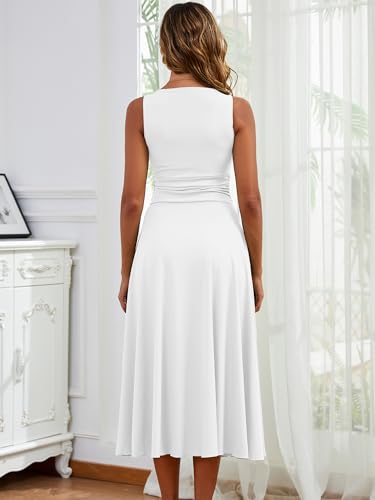 Kaximil Women's Boat Neck Sleeveless A Line Maxi Dress Ruffle Flowy Casual Long Dresses2