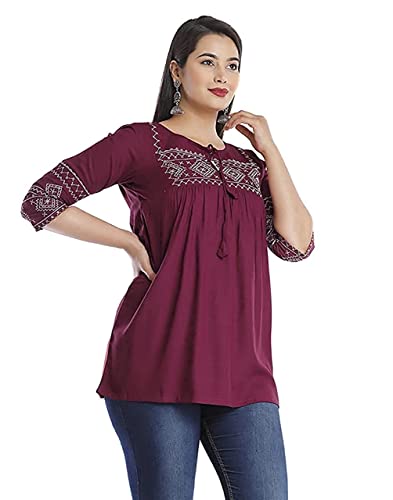Image of Shiva Fab Women's Stylish Fashionable Rayon Embroidery Kurti Top Size Casual || Party || Beach || Formal || Meeting || Office wear || Party || Evening || College (XX-Large, Green)