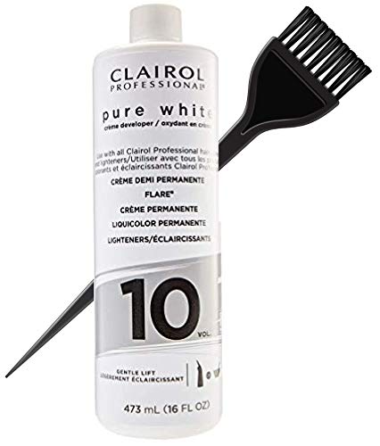Clairol PURE WHITE Creme Developer (w/Sleek Tint Brush) Haircolor Cream Peroxide for Permanent Hair Color Dye & Lighteners (10 VOLUME, 16.0 OUNCE SIZE)