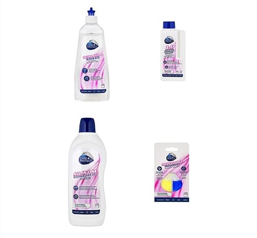 CARE + PROTECT Ultimate Dishwasher Bundle,Four Pieces Set: All in One Powerful Degreasing Detergent, 750ml,Ultra Shine Rinse Aid,500ml, Fragrance Deodorant,3 in 1 Universal Cleaner Liquid, 250ml