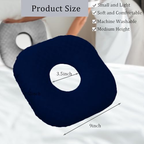 Image of Ear Piercing Pillow for Side Sleepers, Pillow with an Ear Hole for CNH and Ear Pain Ear Inflammation Pressure Sores, O-Shaped Side Sleeping Pillow, Ear Guard Pillow (Ink-Blue)