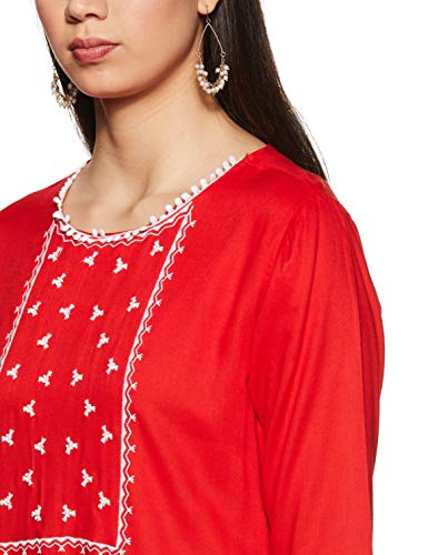 Image of STOP to start Women's Crepe Straight Kurta (205265224 Red Small)