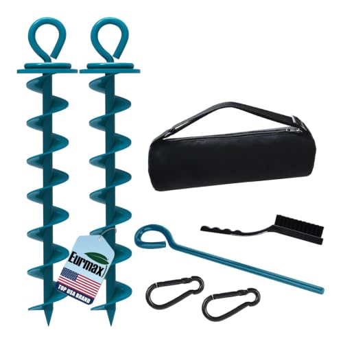 Image of Eurmax USA 2-Pack Heavy Duty Dog Tie Out Stake, No-Tangle In Ground Anchor Runner for Large Dogs up to 210 Lbs - Perfect for Yard, Beach and Camping (Large,Navy Blue)
