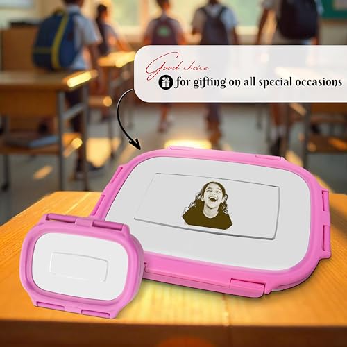 Image of SAVRI Personalized Kids Stainless Steel Lunch Box Pink -Customized Photo & Name Laser Printed Tiffin Box | Leakproof School Snack Storage for Boys & Girls | Birthday Return Gift, Daycare & Picnic Use