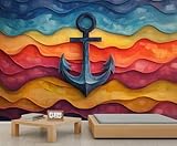 Anker Wandbild Abstrakte Streifen Tapete Bunte Wellenlinien Mehrfarbige...