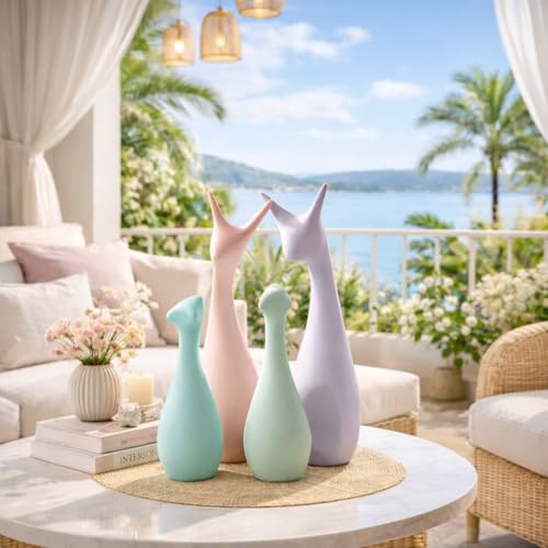 Image of Xtore Ceramic Home Decor Lucky 4 Deer Family Figurine with Supreme Matte Finish | Pastel Color | for Home /Office /Living Room /Kitchen /Gifting - (Set of 4, Multicolor)