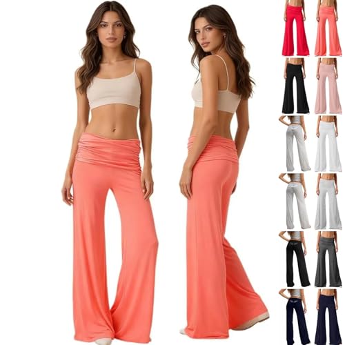 Corail Pantalon Yoga Bootcut Femme Taille Haute Élastiquée Jambe Droites Léger Pantalons de Yoga Pilates Casual Palazzo Jupe-Culotte Évasé Décontracté...