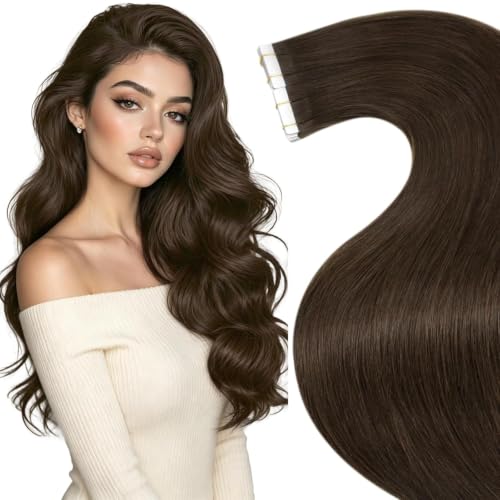 LaaVoo Tape in Extensions Human Hair Brown Tape in Extensions Real Human Hair Medium Brown Tape on Hair Extension Straight 28 Inch 20Pcs 65g