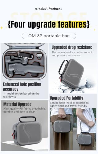 Image of LEQTRONIQ DJI Osmo Mobile 8P Carrying Case | Hard EVA Storage Bag for OM8P Vlog Combo | Shockproof Protective Travel Case with Splash-Resistant PU Exterior & Adjustable Shoulder Strap