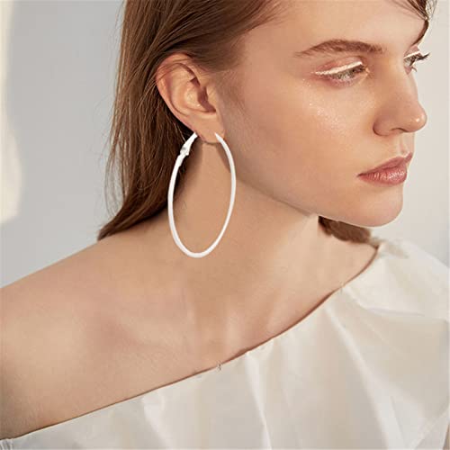 coadipress Lightweight Matte Metal Hoop Earrings Candy Color Nightclub Earrings 90s Retro Neon Round Earrings 80s Classic Big Circle Hoop Earrings for Women Statement Jewelry (White Circle)3