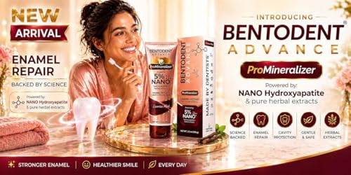 Image of Bentodent Advanced Toothpaste Promineraliser with 5% Nano Hydroxyapatite, Enamel Repair & Sensitivity Protection, Fluoride & SLS-Free, Licorice Mint Toothpaste for Strong Teeth & Fresh Breath,100g