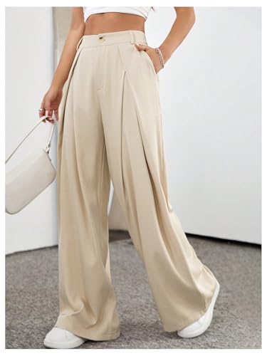 Floerns Women's Elegant Wide Leg Tapered Suit Pants Office Pleated Trousers3