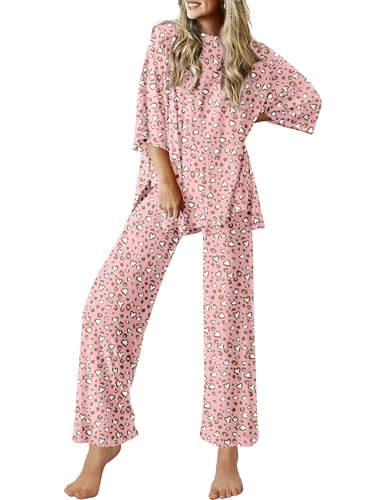 Image of Ekouaer Lounge Sets for Women Short Sleeve Tops and Long Pants Soft Comfy Pajamas Set 2 Piece Outfits