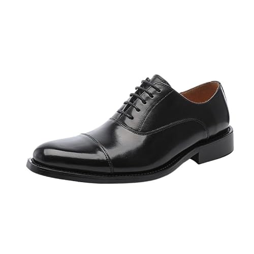 DHFIRUFSHLO Men's Oxford Formal Fashion Luxury Dress Retro Shoes Men Handmade Leather Modern Classic Lace up Leather Lined Perforated Derby Shoes(Black,9.5)