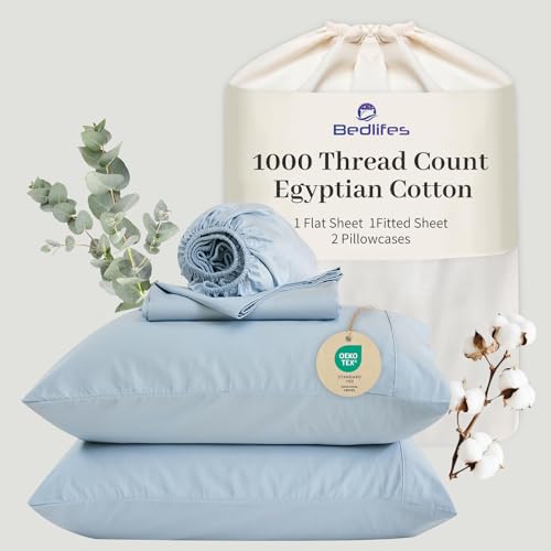 Image of Bedlifes 1000TC Egyptian Cotton King Sheets, 4Pcs, 16 inch Deep Pocket