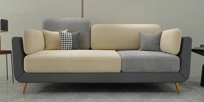 Image of Stylish & Modern Heavy Duty & Luxurious Traditional 3 Seater Sofa Chesterfield Sofa Arm Sofa Three Seater Sofa for Living Room Guest Room Hotels & Office. (Grey & Beige)