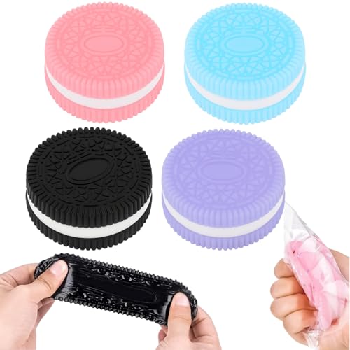 4Pcs Biscuit Stress Relief Toy, Pinching Biscuit Simulation Squishy Toy, Anxiety Relief Sensory Toy,Soft Decompression Toy, Stress Squeeze Fidget Toys for Kids and Adults, Taba Squishy, Fufu Squishy