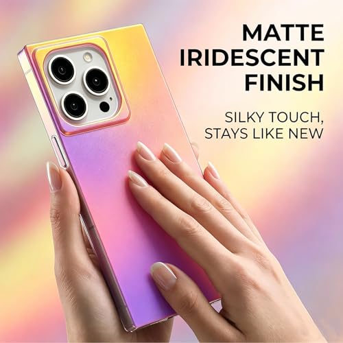 Coque iPhone 16 Pro rectangulaire fine souple au fini rose irisé mat laser
