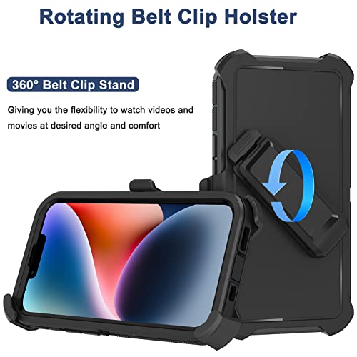 Rubcase For Iphone 14 Case (6.1”) With Belt Clip Holster, 2X Screen Protector, Heavy Duty Military Grade Full Body Shockproof Dust-Proof Drop Proof Rugged Protective Cover For Iphone 14 (Black) #TOP1
