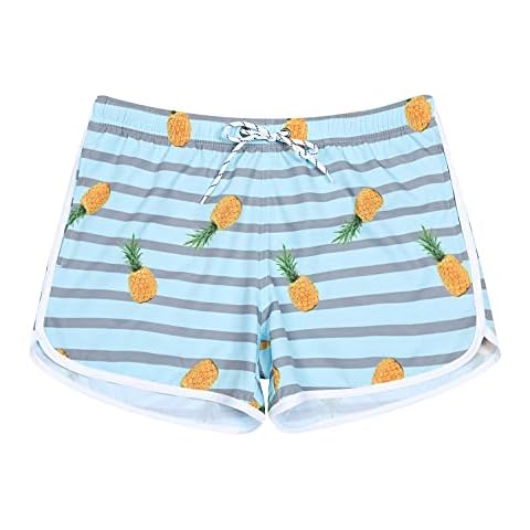 ELETOP Women's Swim Shorts Summer Floral Board Shorts for Swimming Quick Dry Swimsuit Shorts with Pockets, 031 Striped Blue, Small Cover
