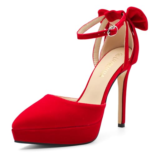 LIURUIJIA Women's Platform Stiletto High Heels with Bow Ankle Strap Sexy Sweet Pumps Shoes for Wedding Party Evening - Main Image
