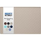 MIGHTY MONKEY Silicone Pet Feeding Mat, Waterproof Placemat for Dog and Cat Bowls, Raised Edges, Prevent Water Spills and Food Messes on Floor, Paw Print Tray Mats, Dishwasher Safe, 18x12, Beige