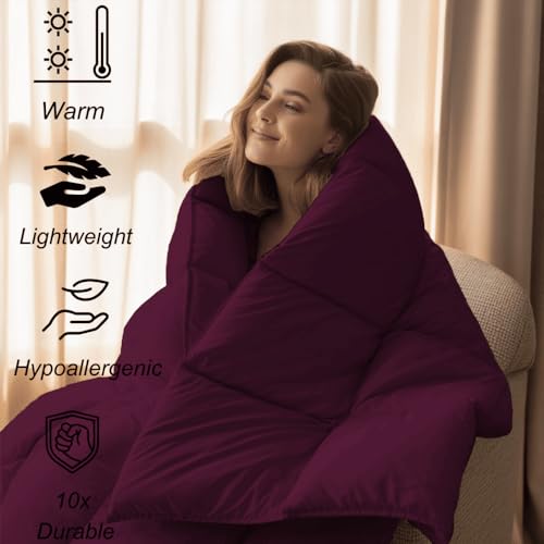 Image of Twin Size Comforter Set - All Season Down Alternative Bedding Comforter Set - Quilted Duvet Insert with Corner Tabs - Box Stitched Blanket - Breathable, Soft - Wine