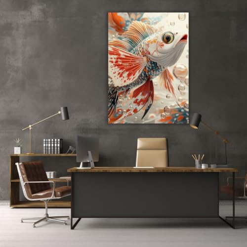 Cuadro en lienzo de pez subacuático TERUEA naranja de 40x60cm sin marco para salón 2