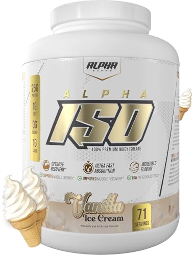 Alpha Supps ISO, Low Carb 100% Whey Protein Isolate Powder, 25 Grams Per Serving, Helps Support Muscle Growth, Low Sugar and Gluten Free (Vanilla Ice Cream, 5 lb)