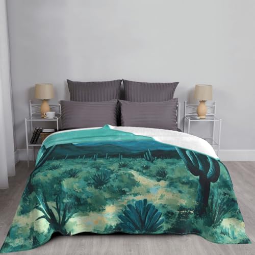 Plaid flanelle chaud motif cactus lit salon couverture 152x127cm
