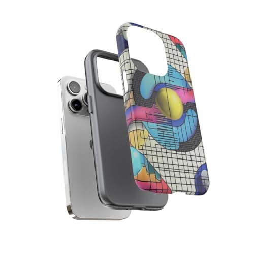 Coque iPhone 14 Pro bleu abstrait rigide mate géométrique coloré - 3
