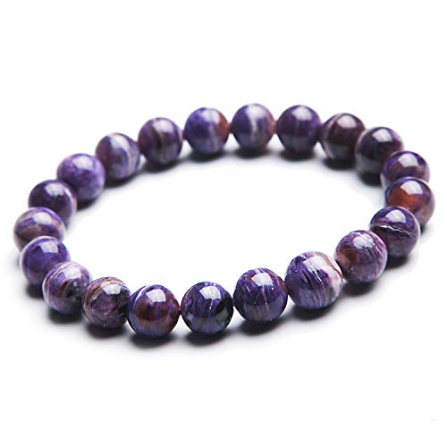 Bracelet charoite violette naturelle 9mm pour femme avec perles rondes