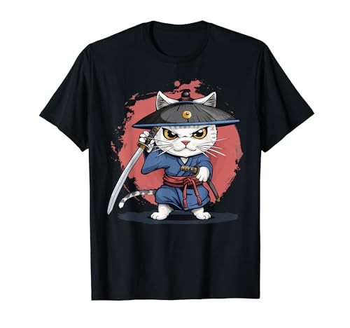 Munchkin Gato japonés Samurai Kawaii Ninja Cat Camiseta