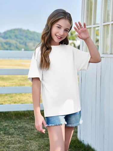 Image of Haloumoning Girls Short Sleeve T-Shirts | Kids, Summer,Girls shirts,Oversized t shirts,Girls T-Shirts,Oversized Tops, Casual Crewneck, Basic Tees 5-14Y
