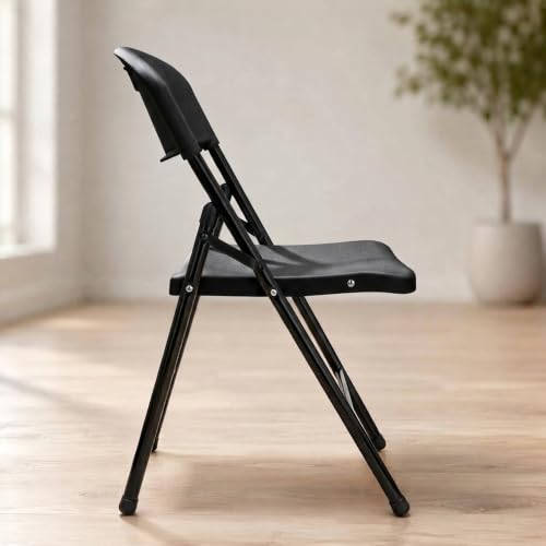 Image of MRC Metal Folding Chair Seat Upholstered Leatherette for Space-Saving Design for Home, Office, and Dorm Rooms Kitchen,Work,Sturdy,Garden (1, Curve Folding Black)