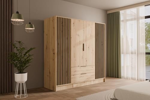 ALTDECOR Kleiderschrank mit selbstschließenden Lamellentüren, Lamellen, Flügeltüren - Nelia - 200 cm Artisan ALTDECOR Kleiderschrank mit selbstschließenden Lamellentüren, Lamellen, Flügeltüren - Nelia - 200 cm Artisan