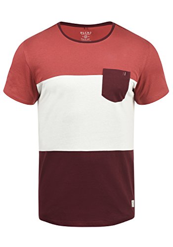 Blend Nemo Herren T-Shirt Kurzarm Shirt Streifenshirt Mit Streifen Und Rundhalsausschnitt, Größe:XL, Farbe:Wine Red (73812)