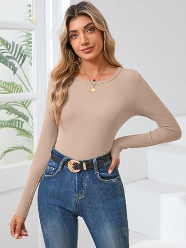 Women Long Sleeve Crewneck Rib Knit Slim Fit Shirts Basic Tee Tops 2024 Casual T-Shirt Going Out Workout Outfits2