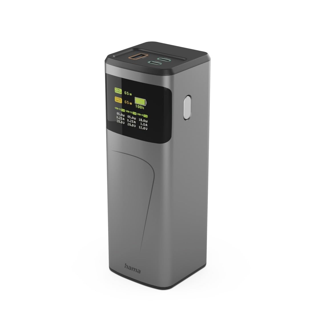 Hama Power Pack "High Power" - Zewnętrzny Akumulator 20000mAh, Szybkie Ładowanie 65W, Power Delivery, Quickcharge, 2x USB-C, 1x USB-A, Kompaktowy Format Podróżny