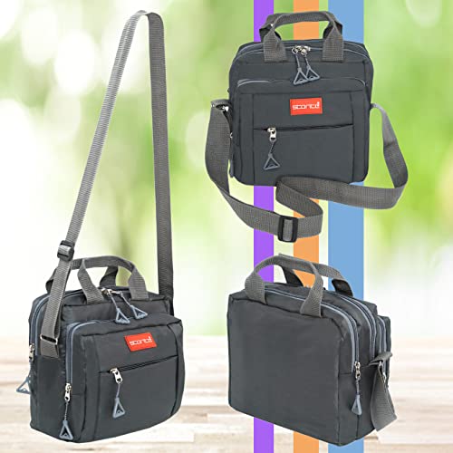 Storite Stylish Padded Nylon Small Sling Cross Body Travel Office Messenger One Side Shoulder Handbag Bag for Men & Women (22.5cm x 9.5cm x 22.5 cm, Dark Grey)