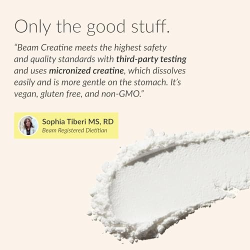 Image of BEAM Creatine Monohydrate Powder - 5g Micronized Creatine Monohydrate, Third Party Tested Creatine for Women & Men, Muscle Strength, Growth, Recovery & Cognitive Support, Unflavored, 60 Servings