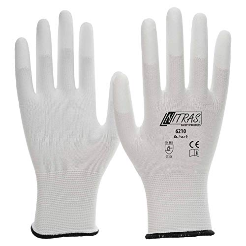 NITRAS 12 Paar Nylon-Handschuhe 6210 Arbeitshandschuhe Gartenhandschuhe PU-Fingerkuppenbeschichtung, Größe:6