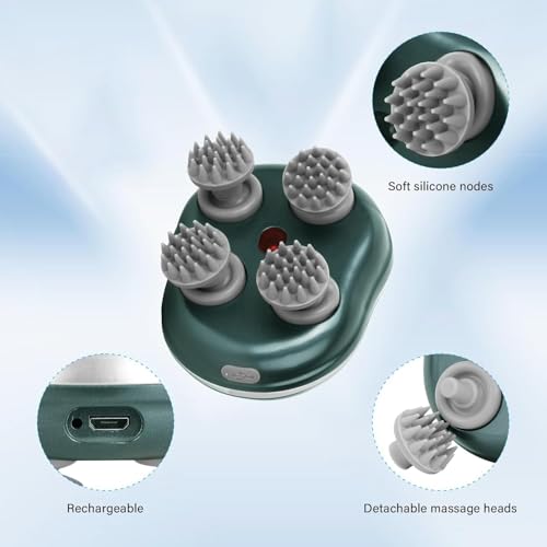 Image of Electric Scalp Massager- 96 Silicone Kneading Points with Detachable Heads | Multi-Use Scalp, Body & Head Massager for Hair Growth | Ergonomic Green Design (Green)