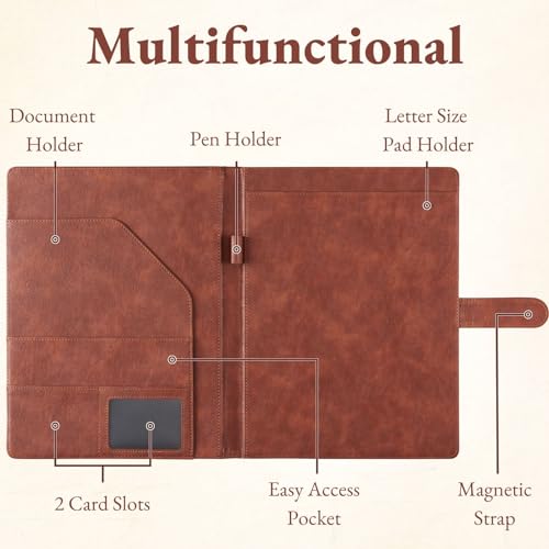Image of Mymazn Padfolio, Portfolio Folder, Legal Pad Holder, Letter-Size Notepad | Faux Leather Binder, Document Organizer, Business Card Holder for Professional Resume & Interview, Men & Women