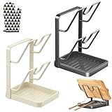 STALKLENE Kitchen Pot Lid Storage Rack, Pot Lid Holders While Cooking, Multifunctional Kitchen Pot Lid Organizer for Countertop, Easy Storage, Dishcloth Rack, Ladle Holder (MAX*2, Double-layer)