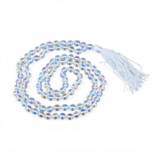Japa Mala quartz aura d'ange 108 perles 6 mm yoga et prière